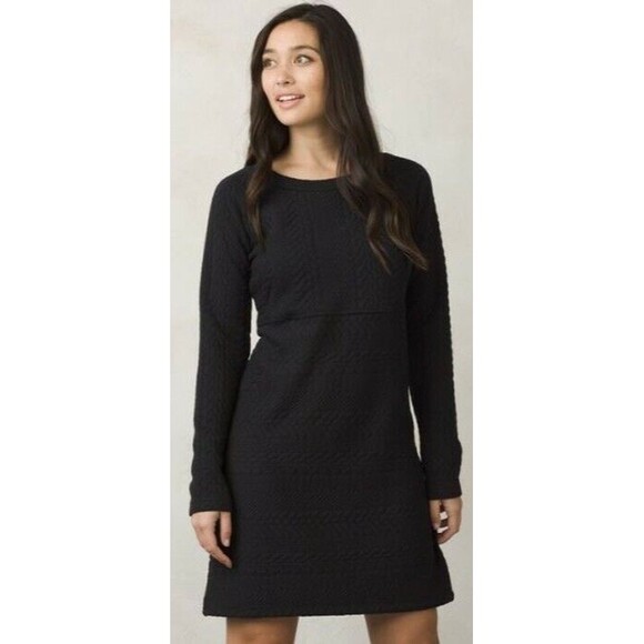 New Womens NWT PrAna Macee Black Dress S Textured Jacquard Long Sleeves Zipper